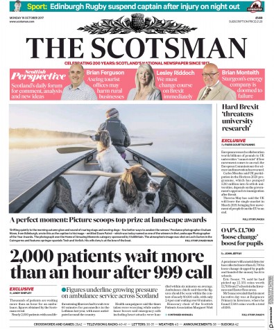 The Scotsman Newspaper Front Page (UK) for 16 October 2017