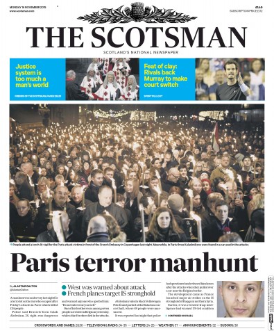 The Scotsman Newspaper Front Page (UK) for 16 November 2015