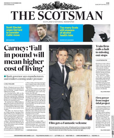 The Scotsman Newspaper Front Page (UK) for 16 November 2016
