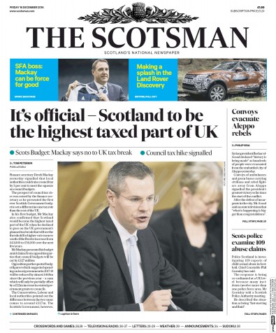 The Scotsman Newspaper Front Page (UK) for 16 December 2016