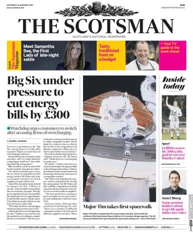 The Scotsman Newspaper Front Page (UK) for 16 January 2016