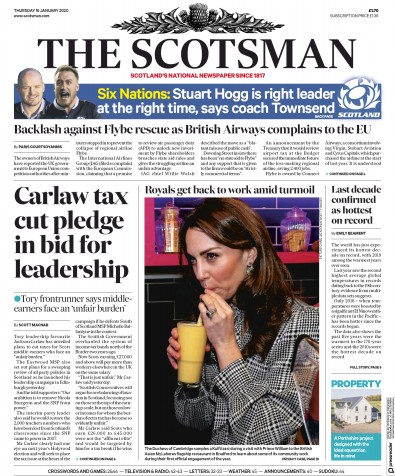 The Scotsman Newspaper Front Page (UK) for 16 January 2020