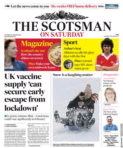 The Scotsman Newspaper Front Page (UK) for 16 January 2021