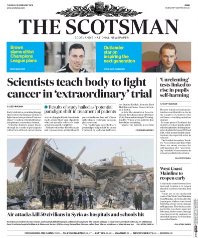 The Scotsman Newspaper Front Page (UK) for 16 February 2016