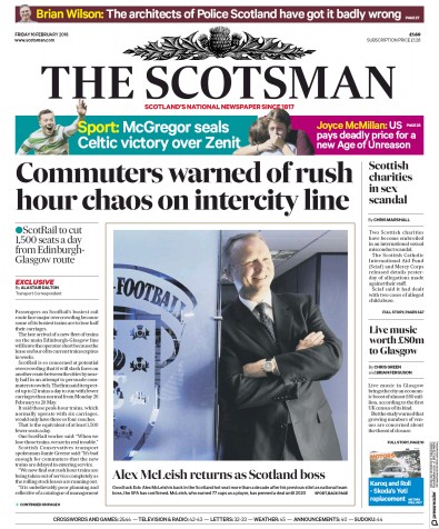 The Scotsman Newspaper Front Page (UK) for 16 February 2018