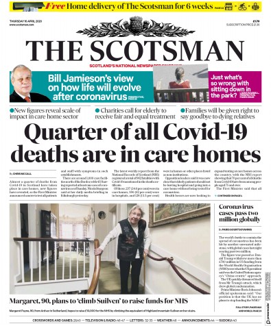 The Scotsman Newspaper Front Page (UK) for 16 April 2020