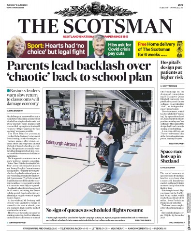 The Scotsman Newspaper Front Page (UK) for 16 June 2020