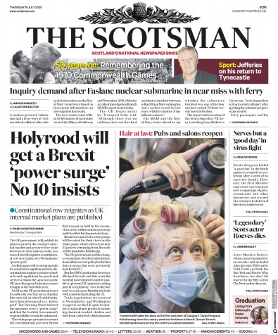 The Scotsman Newspaper Front Page (UK) for 16 July 2020