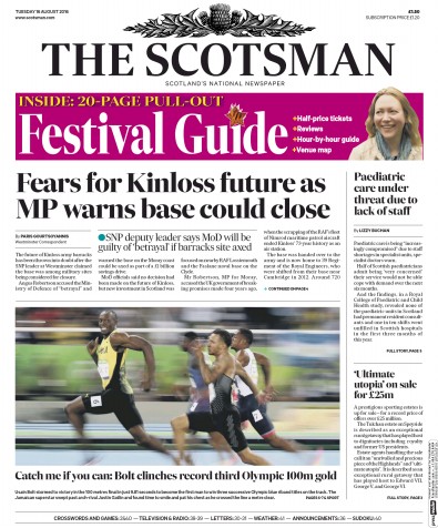 The Scotsman Newspaper Front Page (UK) for 16 August 2016
