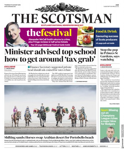 The Scotsman Newspaper Front Page (UK) for 16 August 2018