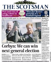 The Scotsman (UK) Newspaper Front Page for 16 September 2015