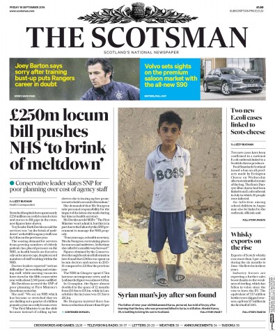 The Scotsman Newspaper Front Page (UK) for 16 September 2016