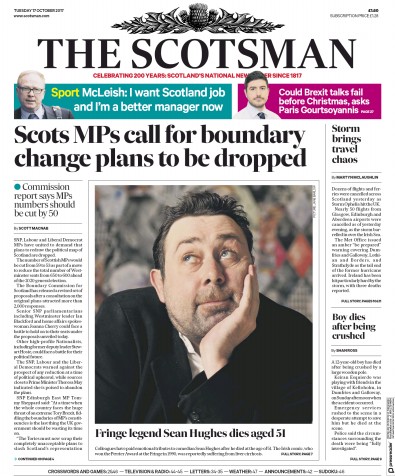 The Scotsman Newspaper Front Page (UK) for 17 October 2017