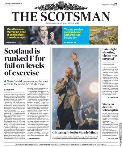 The Scotsman Newspaper Front Page (UK) for 17 November 2016