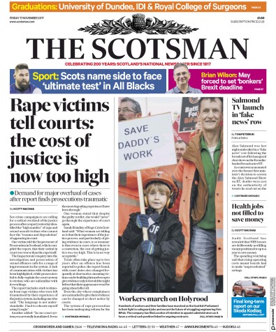 The Scotsman Newspaper Front Page (UK) for 17 November 2017