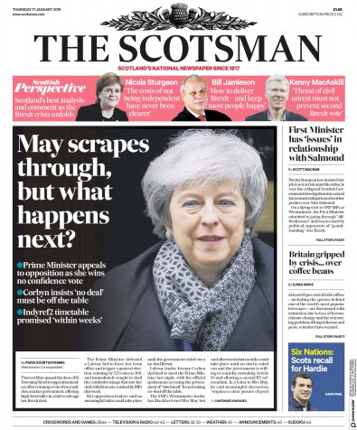 The Scotsman Newspaper Front Page (UK) for 17 January 2019