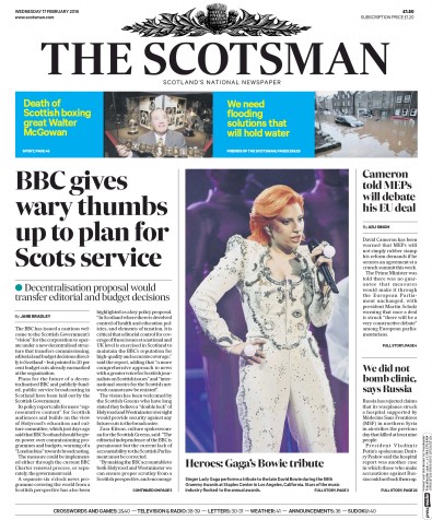 The Scotsman Newspaper Front Page (UK) for 17 February 2016
