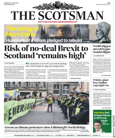 The Scotsman Newspaper Front Page (UK) for 17 April 2019