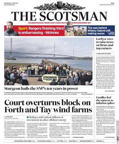 The Scotsman Newspaper Front Page (UK) for 17 May 2017