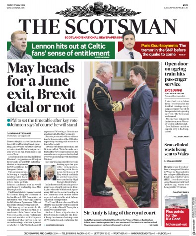The Scotsman Newspaper Front Page (UK) for 17 May 2019