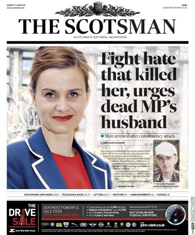 The Scotsman Newspaper Front Page (UK) for 17 June 2016