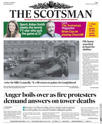 The Scotsman Newspaper Front Page (UK) for 17 June 2017