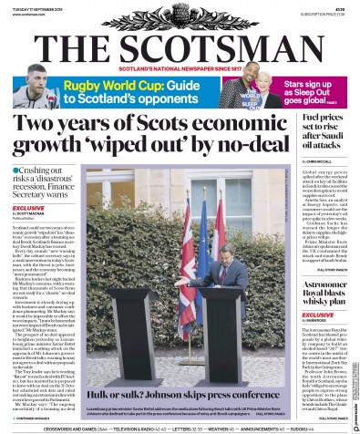 The Scotsman Newspaper Front Page (UK) for 17 September 2019