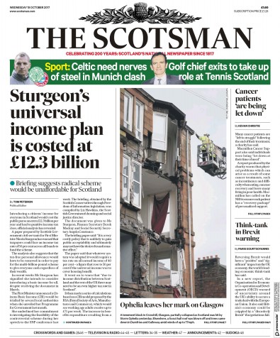 The Scotsman Newspaper Front Page (UK) for 18 October 2017