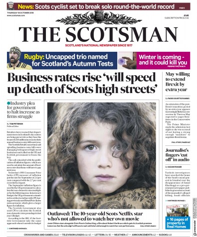 The Scotsman Newspaper Front Page (UK) for 18 October 2018