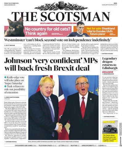 The Scotsman Newspaper Front Page (UK) for 18 October 2019