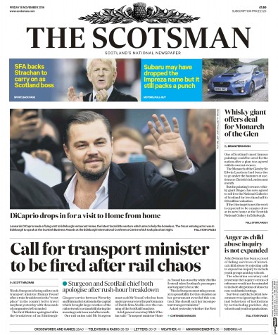 The Scotsman Newspaper Front Page (UK) for 18 November 2016