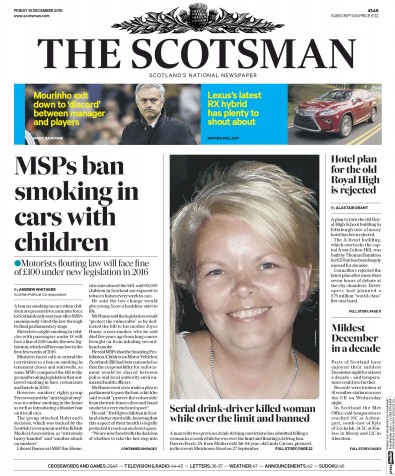 The Scotsman Newspaper Front Page (UK) for 18 December 2015