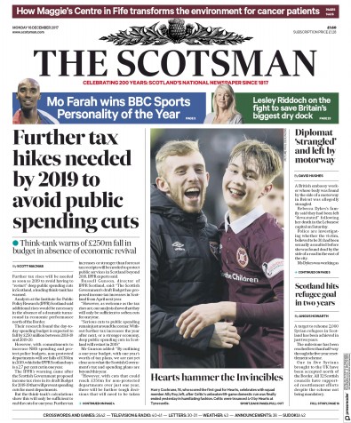 The Scotsman Newspaper Front Page (UK) for 18 December 2017