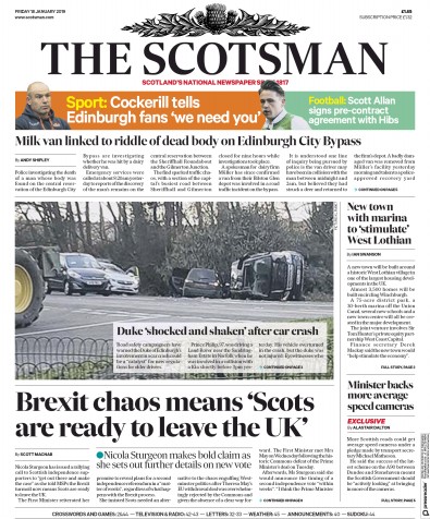 The Scotsman Newspaper Front Page (UK) for 18 January 2019