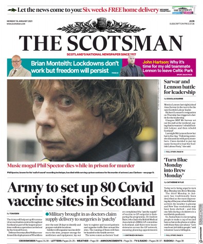 The Scotsman Newspaper Front Page (UK) for 18 January 2021
