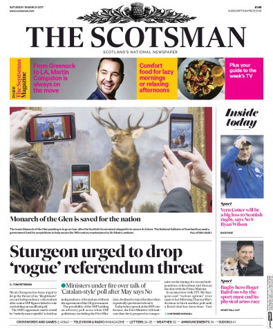 The Scotsman Newspaper Front Page (UK) for 18 March 2017