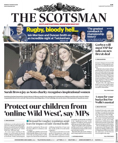 The Scotsman Newspaper Front Page (UK) for 18 March 2019