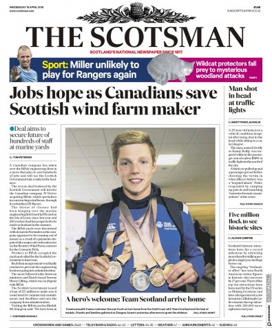 The Scotsman Newspaper Front Page (UK) for 18 April 2018