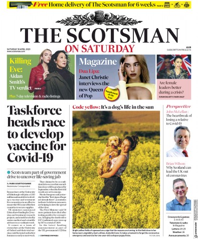 The Scotsman Newspaper Front Page (UK) for 18 April 2020