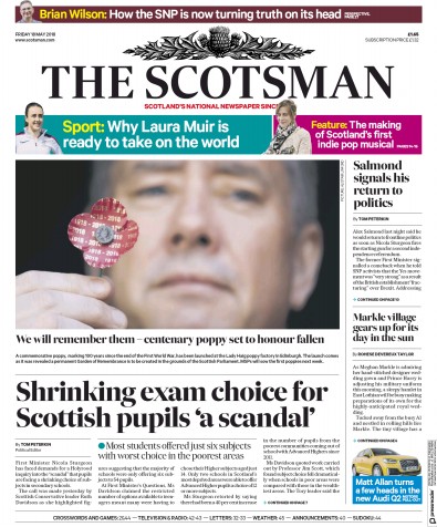 The Scotsman Newspaper Front Page (UK) for 18 May 2018