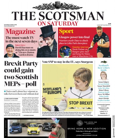The Scotsman Newspaper Front Page (UK) for 18 May 2019