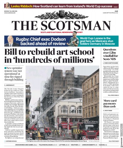 The Scotsman Newspaper Front Page (UK) for 18 June 2018