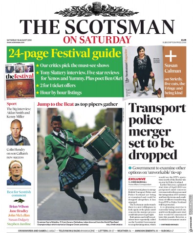 The Scotsman Newspaper Front Page (UK) for 18 August 2018