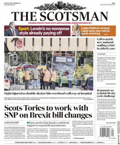 The Scotsman Newspaper Front Page (UK) for 18 September 2017