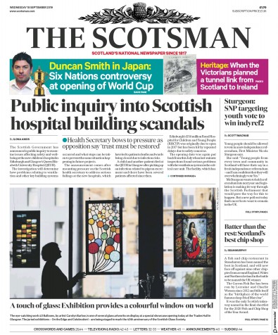 The Scotsman Newspaper Front Page (UK) for 18 September 2019