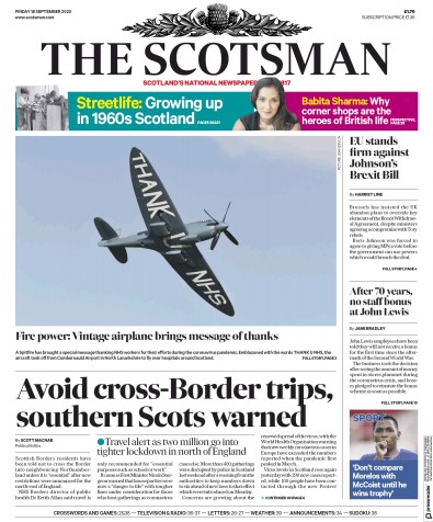 The Scotsman Newspaper Front Page (UK) for 18 September 2020