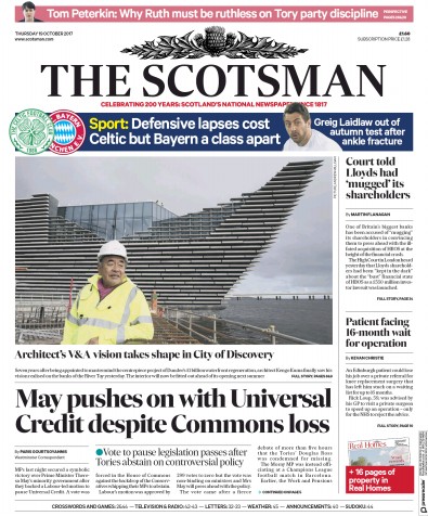 The Scotsman Newspaper Front Page (UK) for 19 October 2017