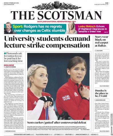 The Scotsman Newspaper Front Page (UK) for 19 February 2018