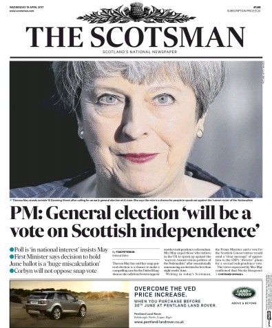 The Scotsman Newspaper Front Page (UK) for 19 April 2017