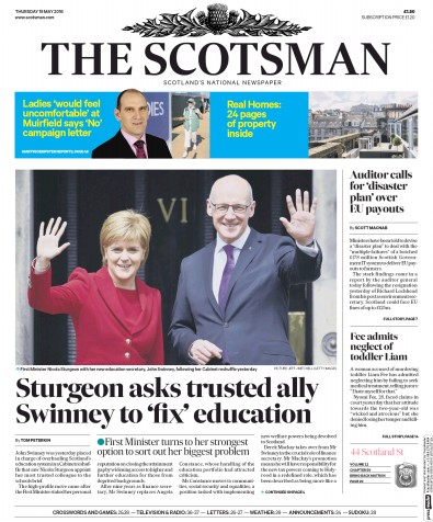The Scotsman Newspaper Front Page (UK) for 19 May 2016